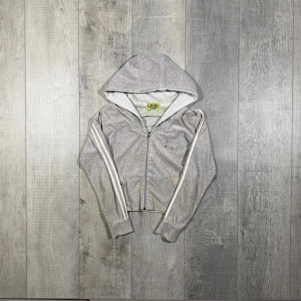 Women's vintage Y2K emo, grunge, velour,  juicy couture striped cropped hoodie